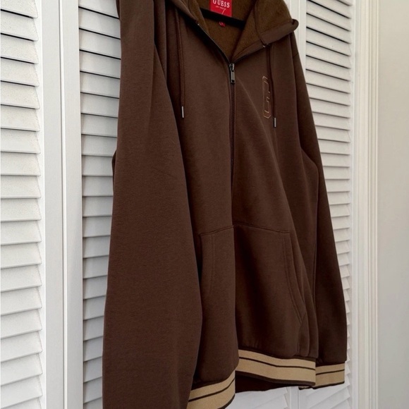 Guess Los Angeles Men’s Coarse Brown Sweatshirt Hoodie Fleece Zip Up Logo Size L - Picture 3 of 9